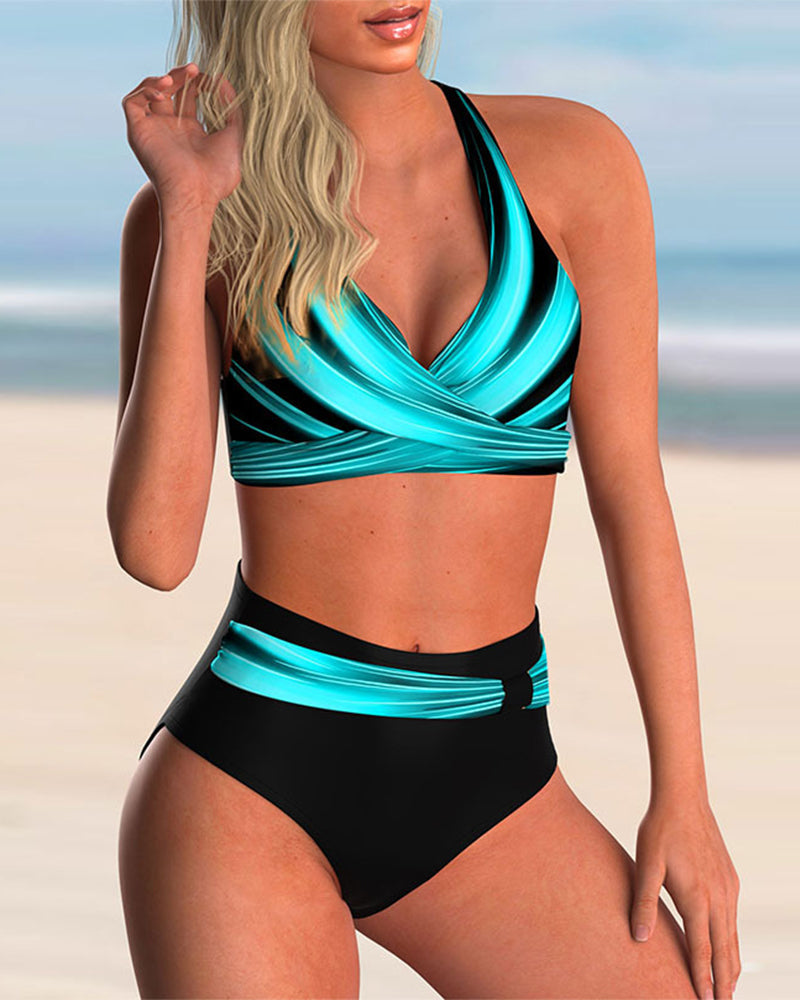 Liliana - Set bikini con scollatura incrociata e stampa