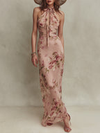 Lia | Abito maxi in mussola con stampa floreale elegante e scollatura a goccia
