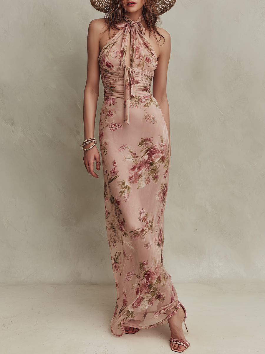Lia | Abito maxi in mussola con stampa floreale elegante e scollatura a goccia