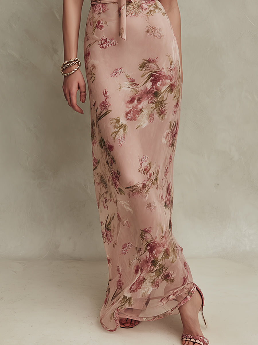 Lia | Abito maxi in mussola con stampa floreale elegante e scollatura a goccia