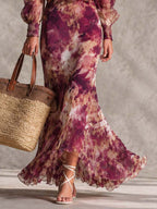 Rosine | Abito Maxi Spalle Scoperte Rosa Antico, Motivo Floreale