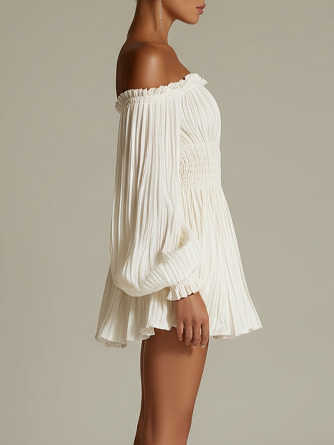 Candide | Mini Abito Bianco Spalle Scoperte, Vita Arricciata