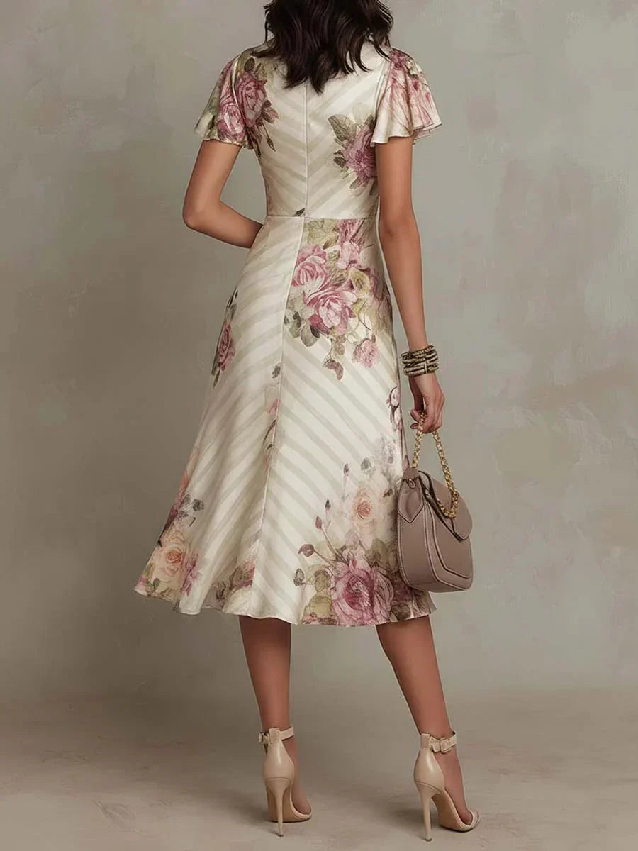 Alba | Abito midi a portafoglio arricciato con elegante stampa floreale