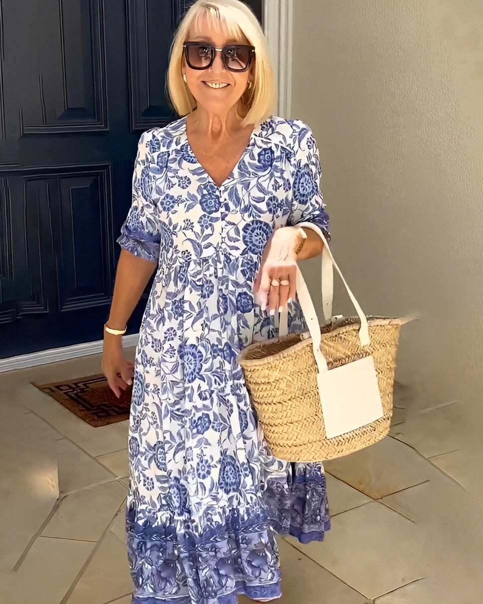 Keisha | Elegante Vestito con Scollatura a V e Motivo Floreale