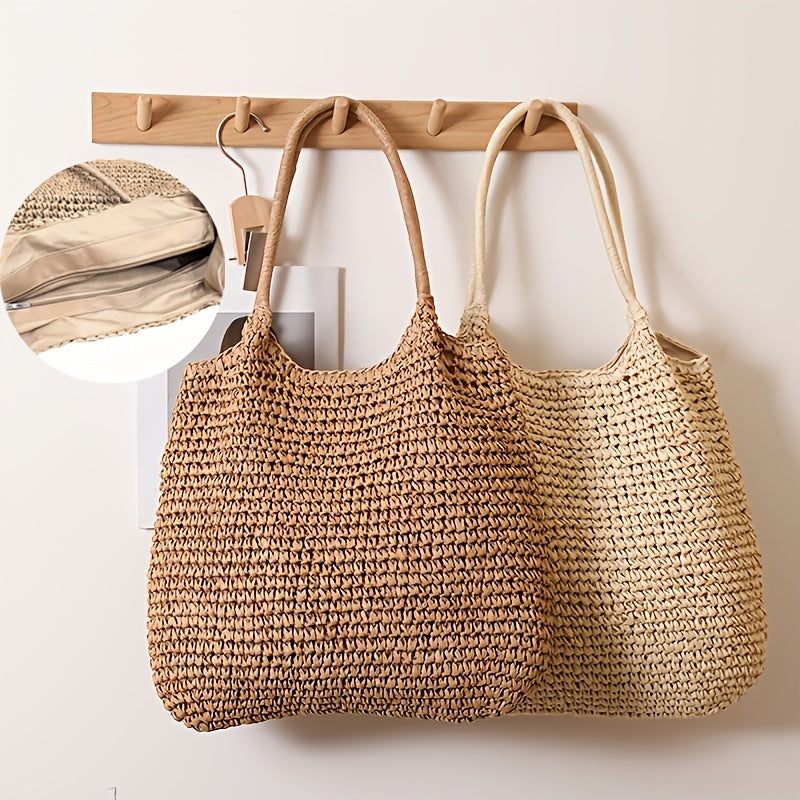 Natalina | Borsa a Tracolla in Paglia Intrecciata - Naturale