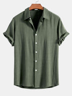 Camicia in Mischia di Lino e Viscosa con Bottoni & Pantaloni in Lino a Gamba Dritta
