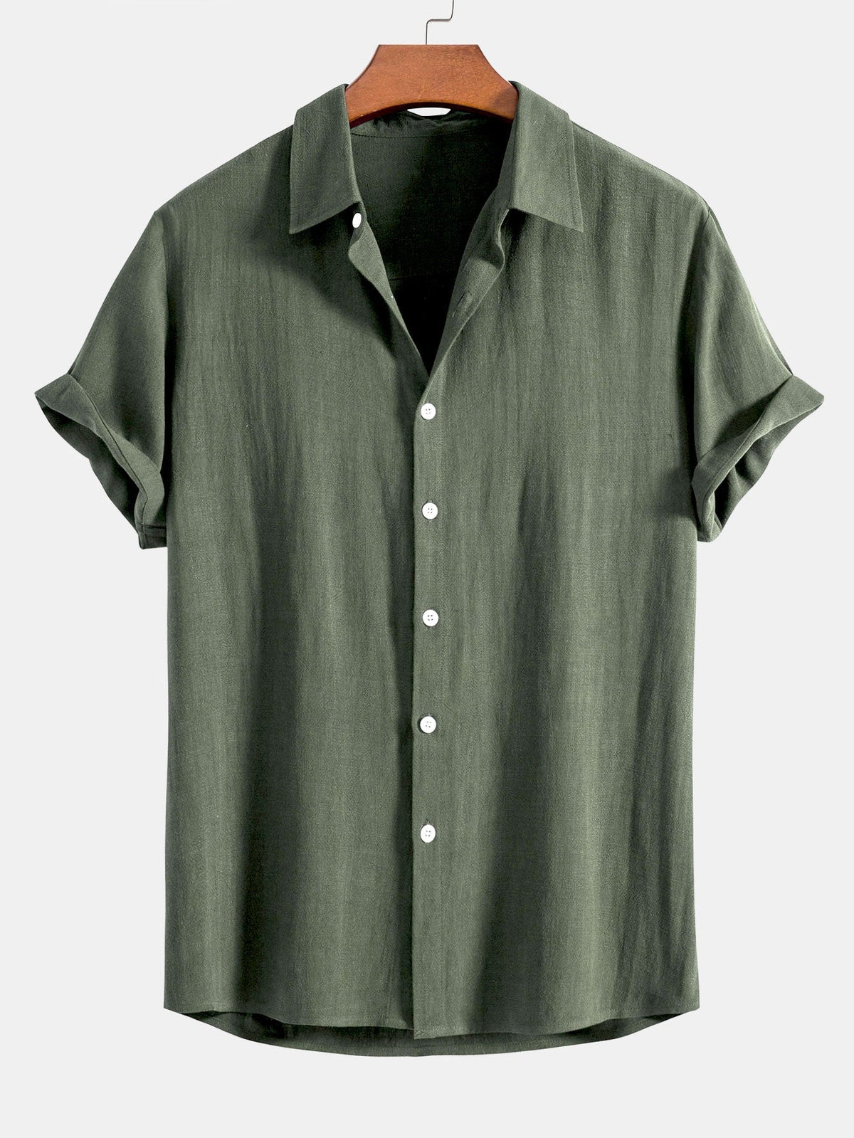 Camicia in Mischia di Lino e Viscosa con Bottoni & Pantaloni in Lino a Gamba Dritta