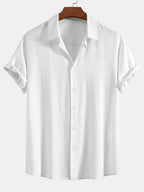 Camicia in Mischia di Lino e Viscosa con Bottoni & Pantaloni in Lino a Gamba Dritta