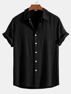 Camicia in Mischia di Lino e Viscosa con Bottoni & Pantaloni in Lino a Gamba Dritta