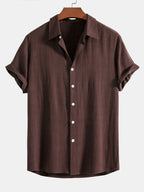 Camicia in Mischia di Lino e Viscosa con Bottoni & Pantaloni in Lino a Gamba Dritta