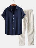 Camicia in Mischia di Lino e Viscosa con Bottoni & Pantaloni in Lino a Gamba Dritta