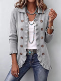 Théodora | Giacca in Maglia Righe Grigio Mélange con Volant