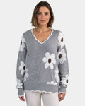 PAULA | MAGLIONE FLORALE ELEGANTE CON COLLO A V