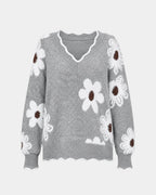PAULA | MAGLIONE FLORALE ELEGANTE CON COLLO A V