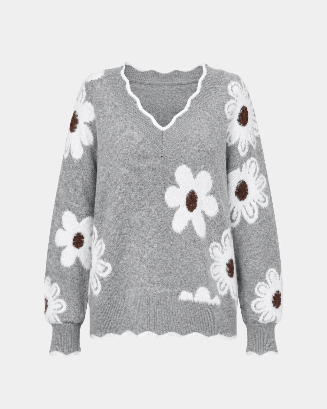 PAULA | MAGLIONE FLORALE ELEGANTE CON COLLO A V