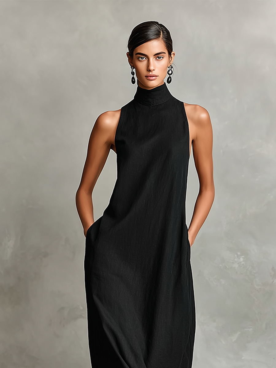 Catherine | Abito lungo nero minimalista