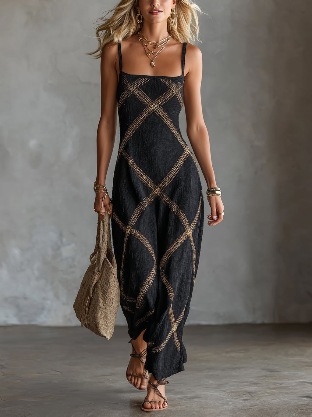 Victorine | Abito Geometrico Nero e Cammello
