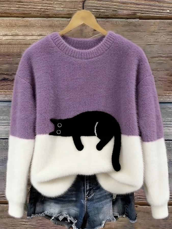 Émeline | Maglione Oversize Elegante Stampa Gatto