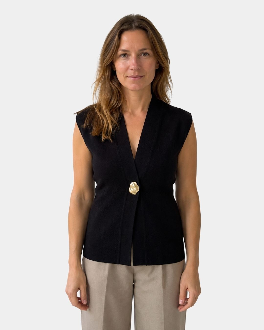 Félicie | Gilet in Maglia con Dettaglio Bottonato Collo a V