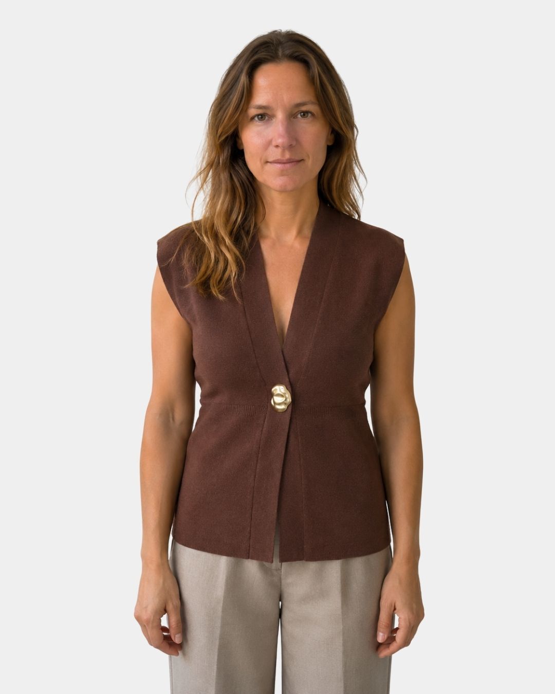 Félicie | Gilet in Maglia con Dettaglio Bottonato Collo a V