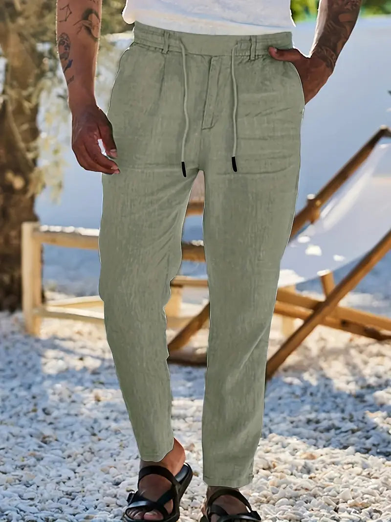 NICHOLS | PANTALONI LARGHI IN LINO CON CORDINO