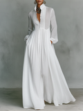 Abito Maxi in Lino Patchwork con Collo Alto