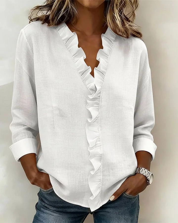 Indie | Bluse con volant, scollatura a V e maniche lunghe