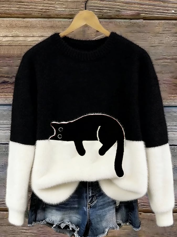 Émeline | Maglione Oversize Elegante Stampa Gatto