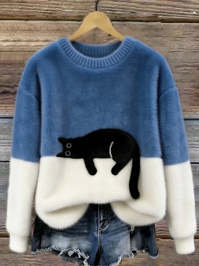 Émeline | Maglione Oversize Elegante Stampa Gatto