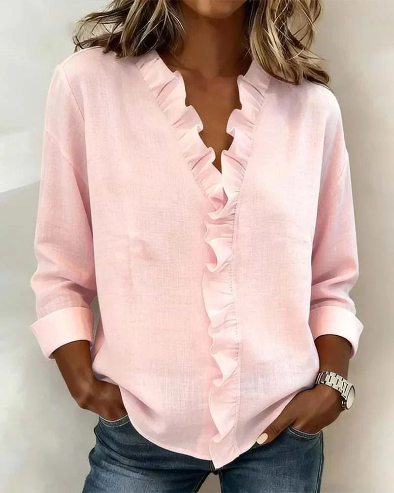 Indie | Bluse con volant, scollatura a V e maniche lunghe