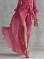 Abito in Chiffon Rosa con Scollatura a V