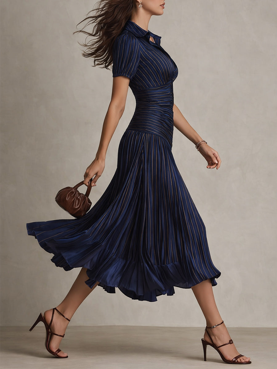 Adriana | Abito midi in satin a righe rétro