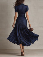 Adriana | Abito midi in satin a righe rétro