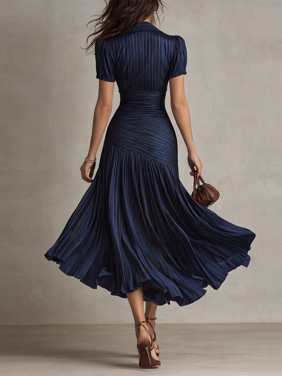 Adriana | Abito midi in satin a righe rétro