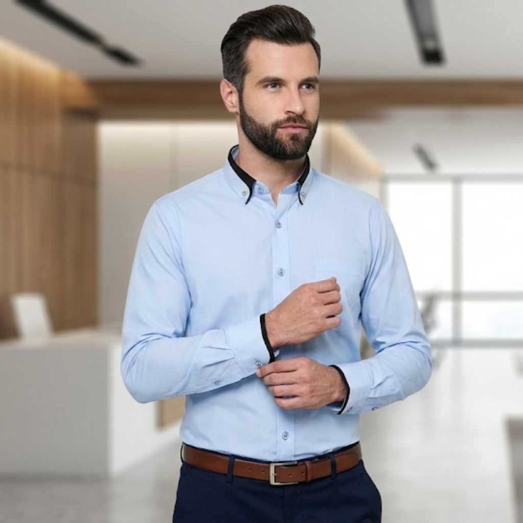 Camicia Classica in Cotone per Uomo - Camicia Antistiro con Maniche Lunghe
