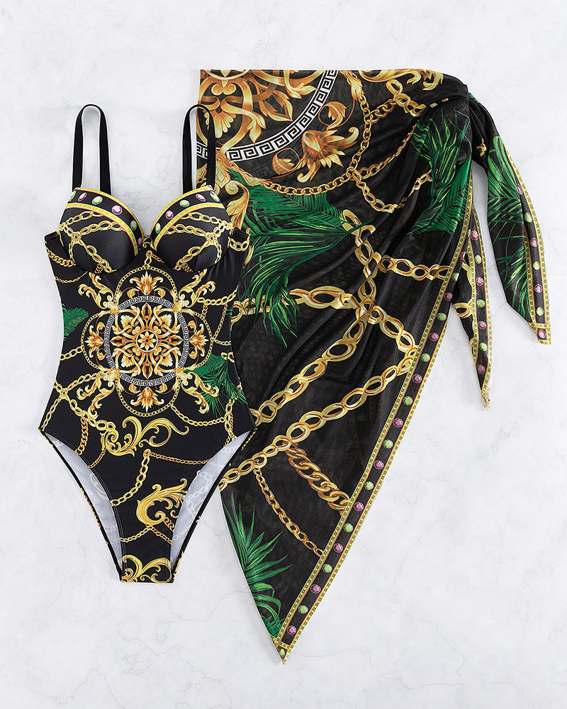 Darius – Costume da bagno intero con effetto push-up e gonna da spiaggia coordinata