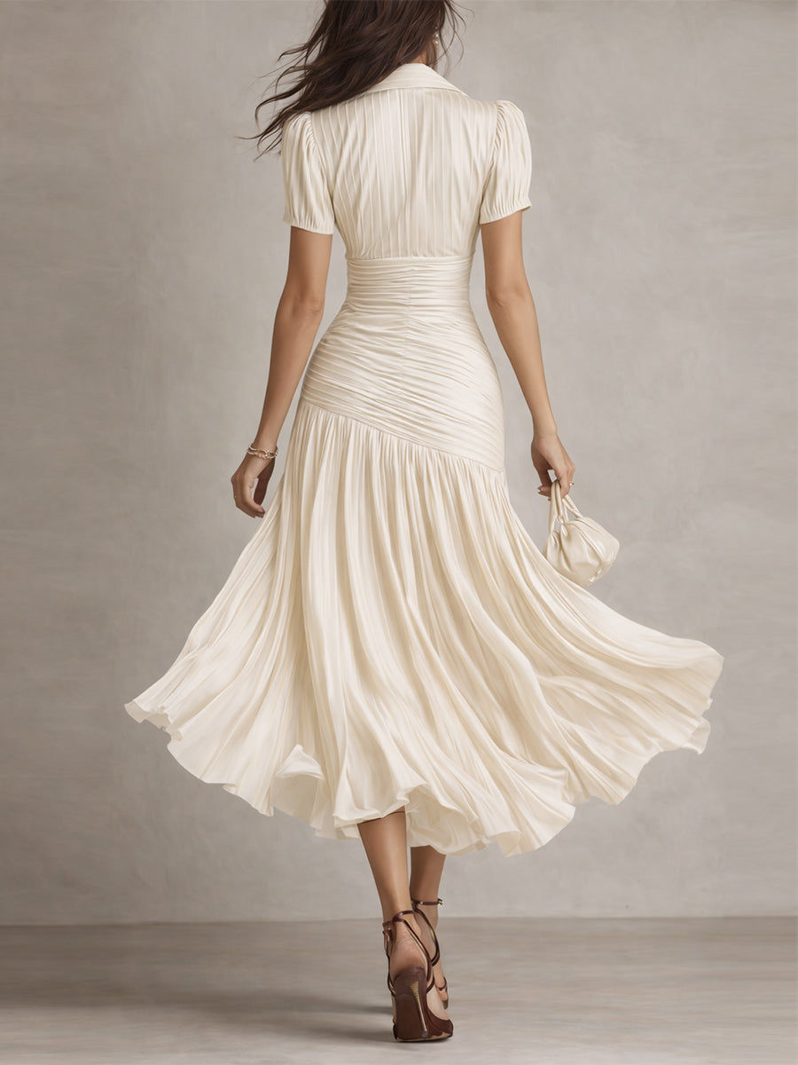 Adriana | Abito midi in satin a righe rétro