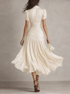 Adriana | Abito midi in satin a righe rétro