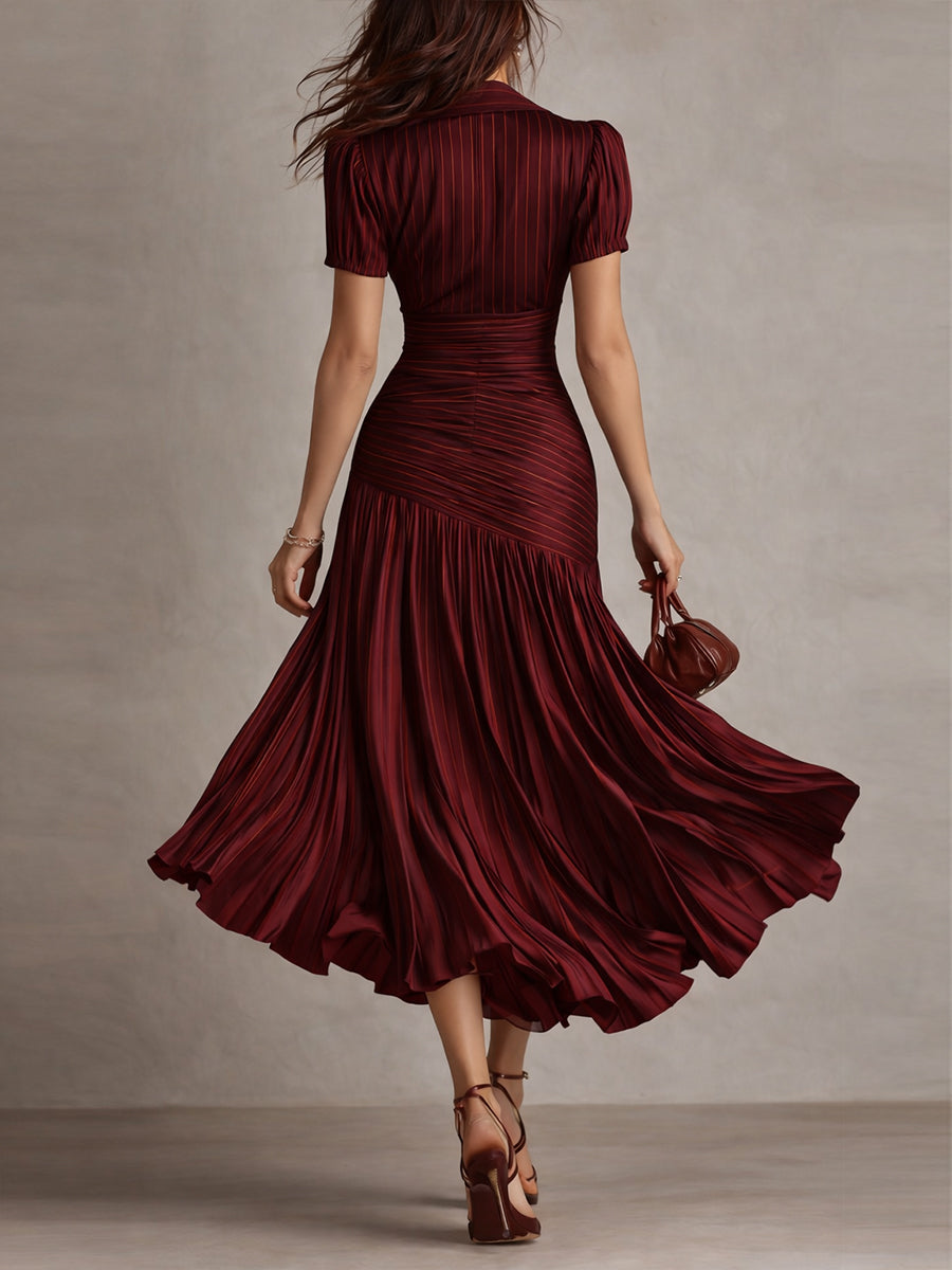 Adriana | Abito midi in satin a righe rétro
