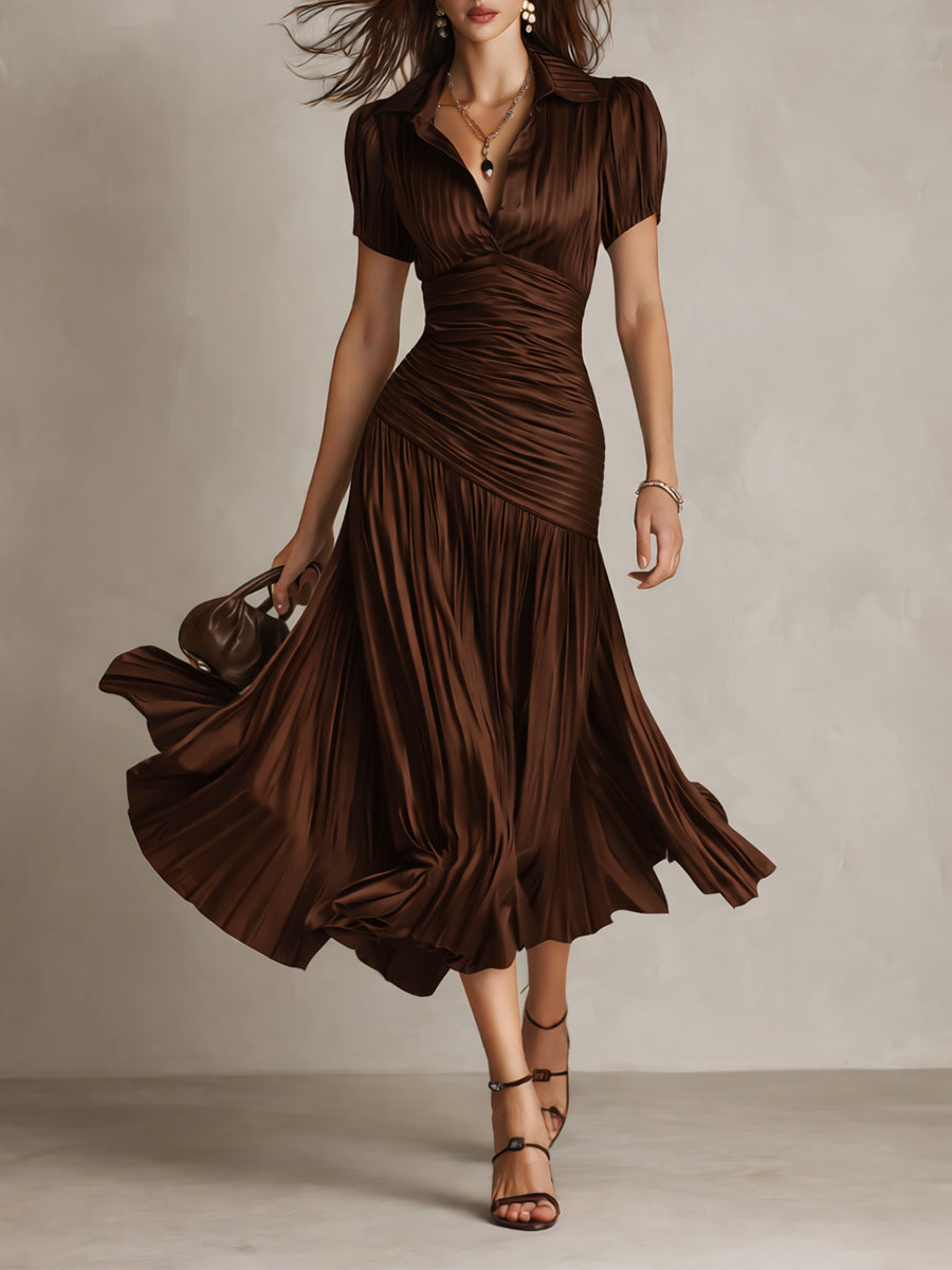 Adriana | Abito midi in satin a righe rétro