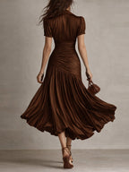 Adriana | Abito midi in satin a righe rétro