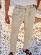 NICHOLS | PANTALONI LARGHI IN LINO CON CORDINO