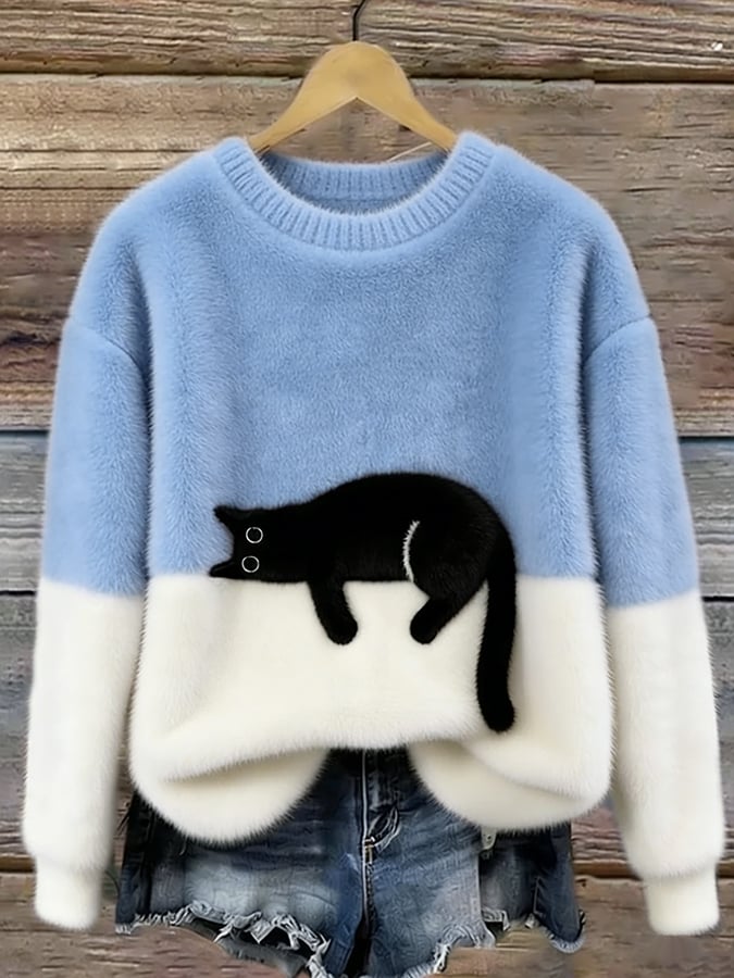 Émeline | Maglione Oversize Elegante Stampa Gatto