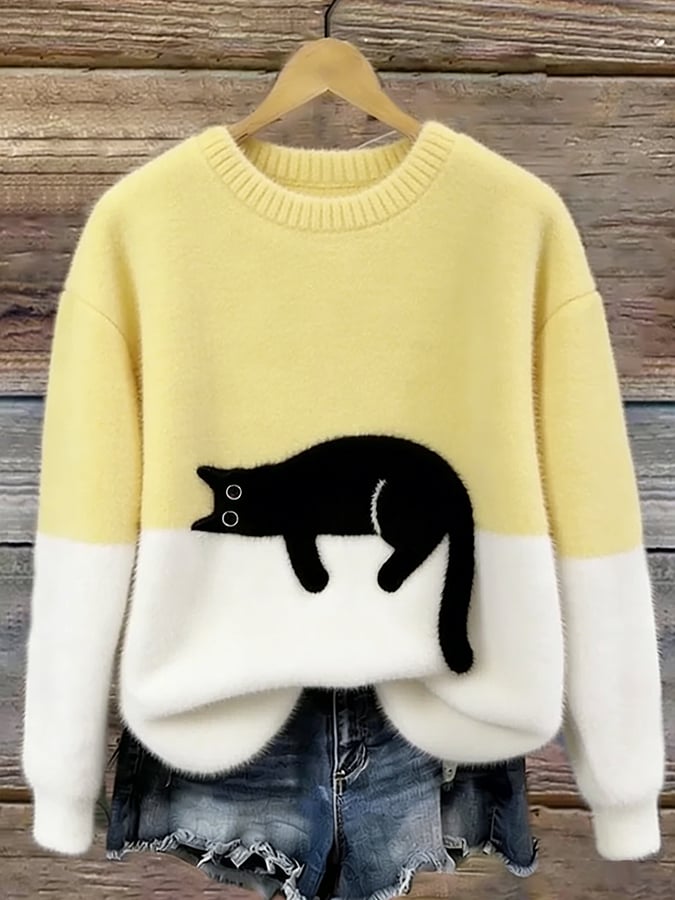 Émeline | Maglione Oversize Elegante Stampa Gatto