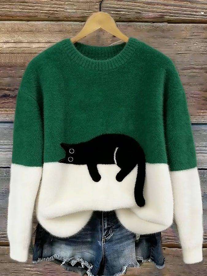 Émeline | Maglione Oversize Elegante Stampa Gatto