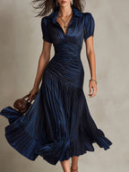 Adriana | Abito midi in satin a righe rétro
