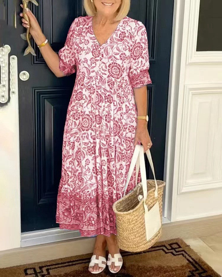 Keisha | Elegante Vestito con Scollatura a V e Motivo Floreale