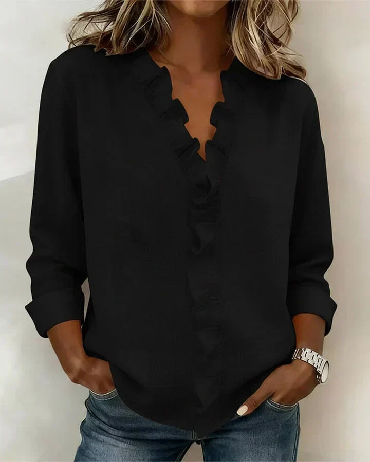 Indie | Bluse con volant, scollatura a V e maniche lunghe