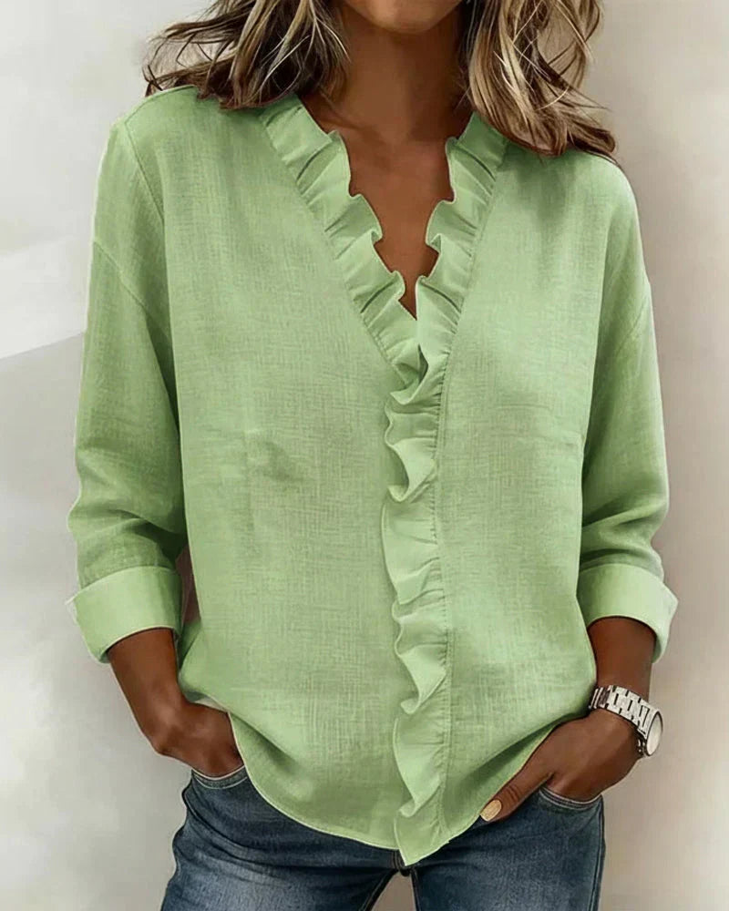 Indie | Bluse con volant, scollatura a V e maniche lunghe