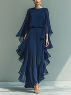 Set Rüschen in Chiffon Blu Marino